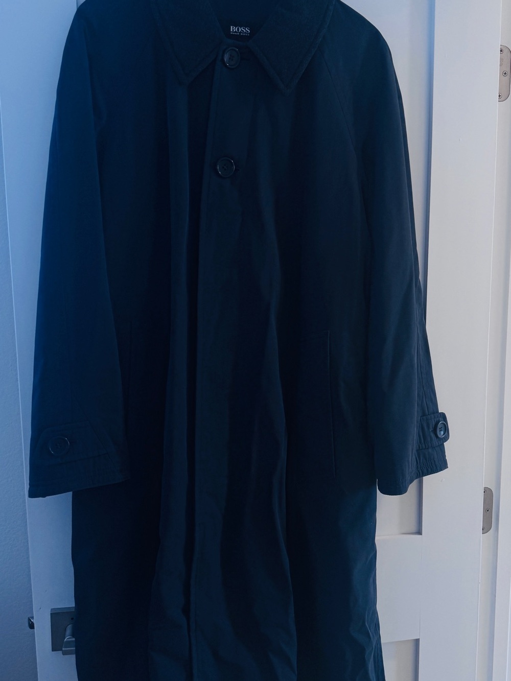 BOSS Men's Navy Single-Breasted Trench Coat large